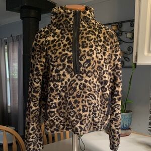 No Boundaries Leopard-Print Fuzzy Quarter Zip in Brown and Black